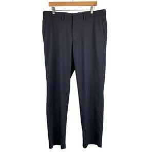 Haggar Mens 36x30 Premium Stretch Dress Pants Straight Fit Navy Polyester & Visc